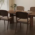 Modern Minimalist Wooden Dining Table Set With Rattan Back Chairs And Vase Decor