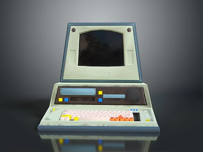 Vintage Portable Electronic Computer With Screen Keyboard And Colorful Control Buttons 3d model