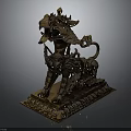 Traditional Golden Mythical Beast Statue With Intricate Decorations On Ornate Base