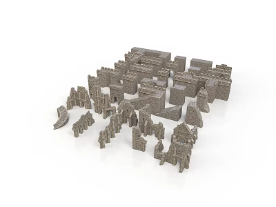Ancient Architecture Models In Gray Stone With Castle Walls Towers And Arches 3d model