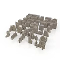 Ancient Architecture Models In Gray Stone With Castle Walls Towers And Arches