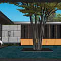 Modern Garden Landscape Design With Water Pool Large Tree And Square Platform 3d model