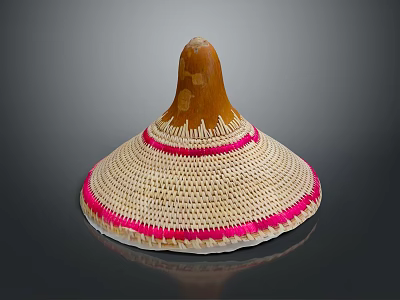 Woven Straw Hat With Brown Top And Pink Decorative Trim Design 3d model