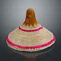 Woven Straw Hat With Brown Top And Pink Decorative Trim Design
