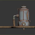 Vintage Industrial Metallic Container With Rusty Pipes And Circular Viewing Window