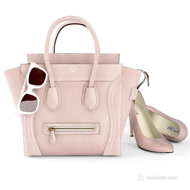 Pink Handbag With Sunglasses And High Heels 3d model 