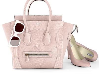 Pink Handbag With Sunglasses And High Heels 3d model