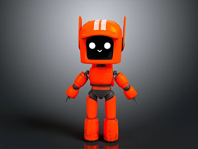 Smart Robot With Orange Body White Stripes Black Face White Eyes And Cute Design 3d model