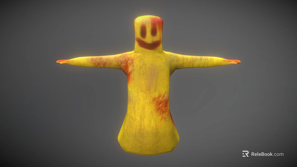 Yellow Humanoid Character With Smiley Face And Red Stains On Outstretched Arms 3d model 