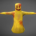 Yellow Humanoid Character With Smiley Face And Red Stains On Outstretched Arms