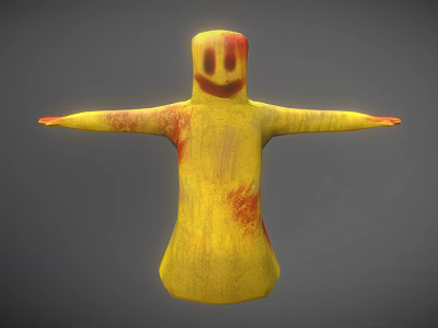 Yellow Humanoid Character With Smiley Face And Red Stains On Outstretched Arms 3d model