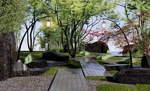 New Chinese Courtyard Landscape Stone Group Stone Zen Garden Stone Rock Stone Folding Line Garden Road Street Lamp 3d model