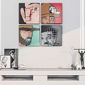 Modern Interior Wall Decor With Abstract Portrait Paintings And Shelf Decorations 3d model