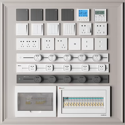 Modern Switch Panels With Button Switches Sockets Knob Controls And Gray White Design 3d model