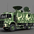 Military Camouflage Functional Vehicle with Roof Mounted Satellite Dishes and Equipment