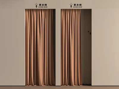 Elegant Brown Velvet Curtains Hanging In Room Doorway For Interior Decor 3d model
