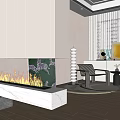 Modern Leisure Area Interior Design With White Fireplace Green Plants Artwork And Wooden Floor