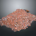 Construction Debris Pile With Small Excavator On Demolition Site