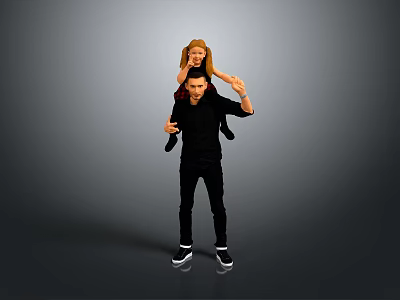 Man Carrying Little Girl on Shoulders Against Gray Background 3d model