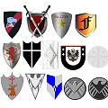 Weapon Themed Shield And Crossed Sword Badge Collection With Diverse Designs