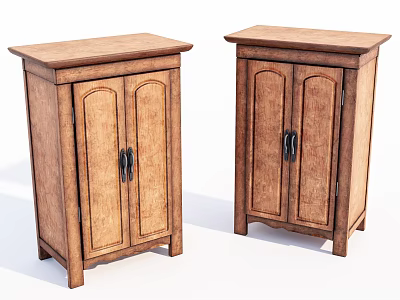 Two Traditional Wooden Wardrobes With Double Doors Flat Top And Wood Grain 3d model
