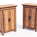 Two Traditional Wooden Wardrobes With Double Doors Flat Top And Wood Grain
