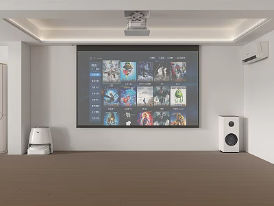 Projection Monitoring System With Large Screen Display And Projector Equipment In Room 3d model