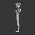 3D Character Model In Black Outfit With Red Helmet And Chest Logo
