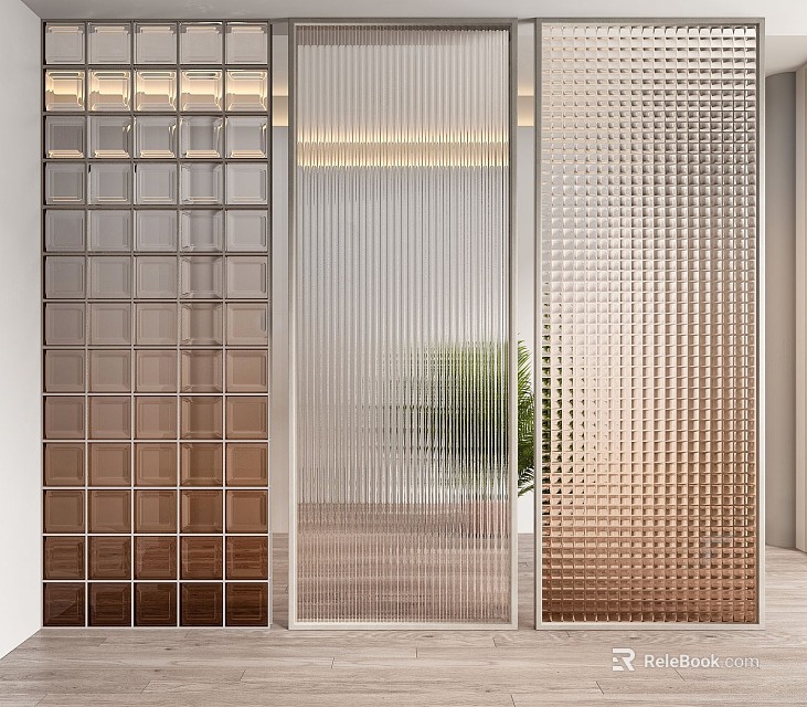Modern Stylish Glass Partition Designs For Interior Decor With Frosted And Grid Patterns 3d model 