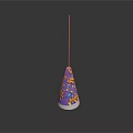 Purple Party Hat With Colorful Patterns And White Base On Long Thin String