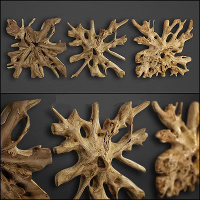 Natural Wooden Wall Decor with Unique Branch Like Patterns and Textured Design 3d model