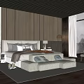 Modern Bedroom Interior With Wooden Wall Panels Large Bed Floor Lamp Window Chair And Rug