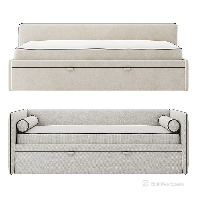Modern Beige Linen Sectional Sofa For Living Room With Storage Drawers And Rounded Armrests 3d model 