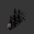 Historical Naval Weapon Sailing Ship With Multiple White Sails Black Hull And Cannon Ports