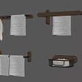Light Colored Soft Towels On Wall Mounted Wooden Racks With Tissue Holder