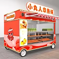 Red Mobile Food Cart For Takoyaki With Display Shelves And Illuminated Signboard