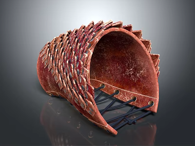Intricate Handcrafted Woven Vessel With Reddish Brown Texture And Black Ropes 3d model