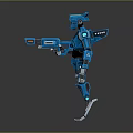 Futuristic Blue Robot Character In Game Movie With Mechanical Armor And Weapon