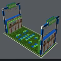 Interactive Play Zone With Blue White Frames Green Turf Floor Geometric Mats And Side Panels 3d model