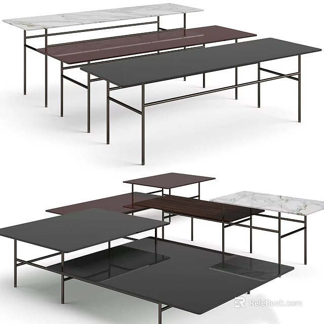 Modern Functional Desks With Metal Frames And Various Table Tops For Home Office 3d model