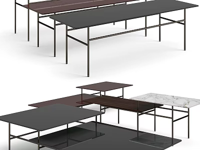 Modern Functional Desks With Metal Frames And Various Table Tops For Home Office 3d model