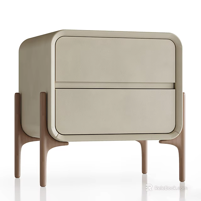 Modern Beige Nightstand With Two Drawers And Sleek Wooden Legs Design 3d model 