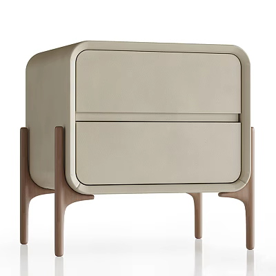 Modern Beige Nightstand With Two Drawers And Sleek Wooden Legs Design 3d model