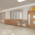 Bright Kindergarten Reception Area With Welcome Sign Colorful Bookshelves Wooden Decor And Green Plant