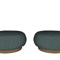 Two Green Fabric Ottoman Poufs With Wooden Base For Living Room