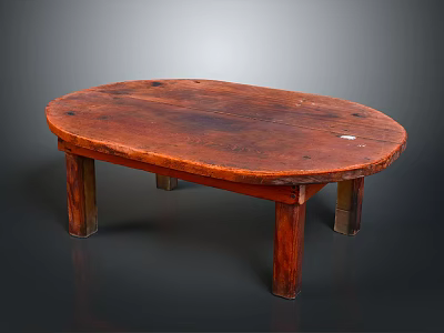 Rustic Wooden Oval Coffee Table With Solid Wood Top And Four Legs 3d model