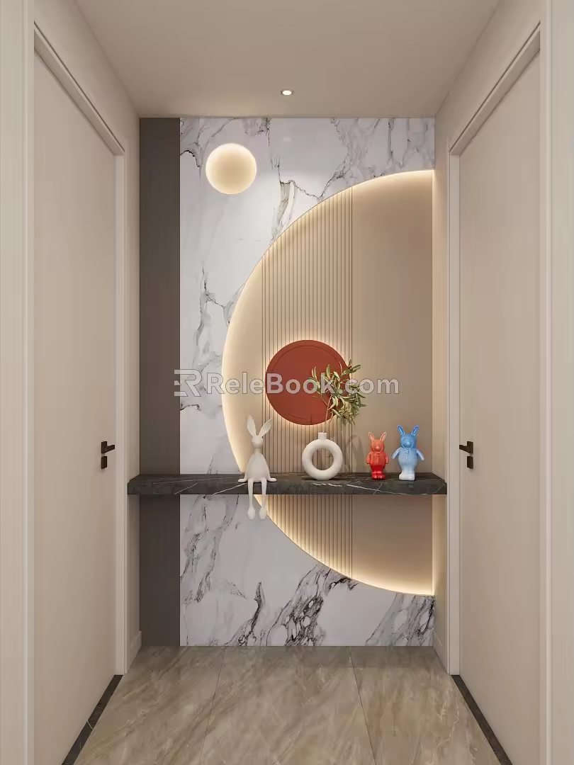 Cream Simple Arc Shape Hermes Orange Grille Plate Corridor End View Entrance 3d model