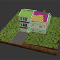 Two Story Detached Villa With Red Roof White Exterior And Green Lawn Driveway