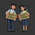 Children With Schoolbags Holding Take Care Of The Environment Signs