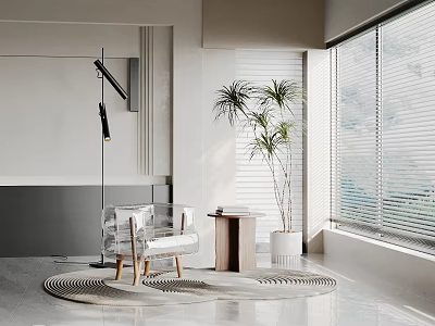 Modern Interior Ornamental Decor Combination With Potted Plant Round Rug Floor Lamp And Wooden Table 3d model